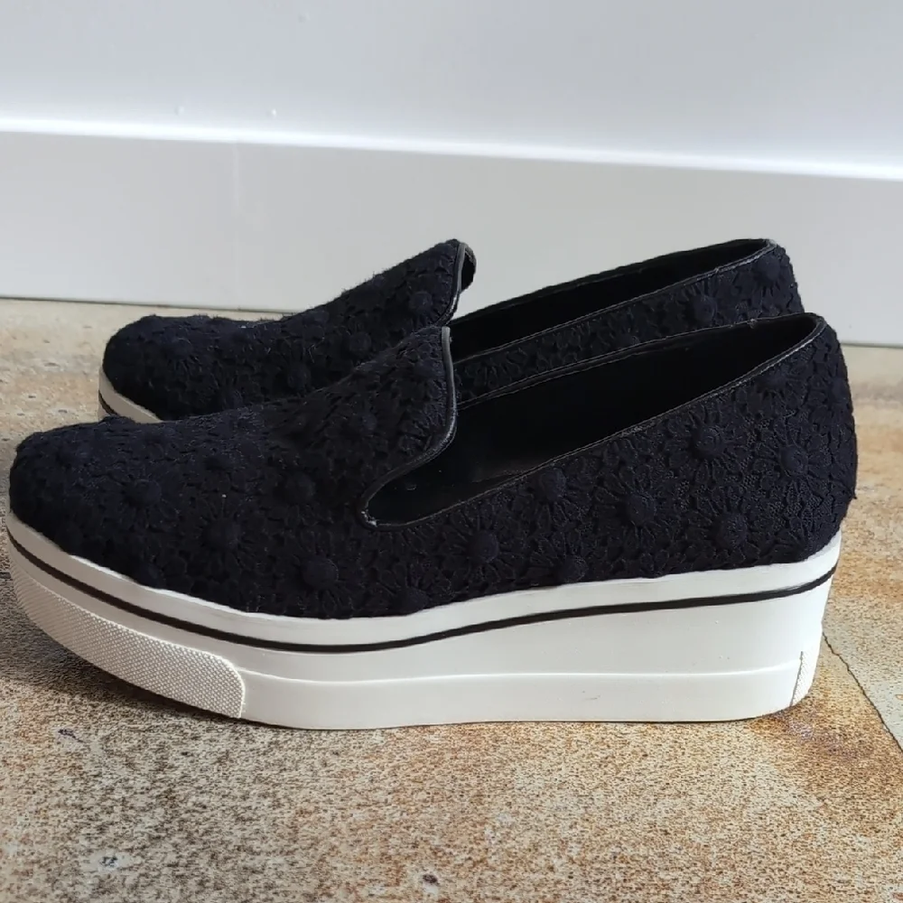 Stella McCartney | Black Floral Crochet Platform Slip-on Shoes Size 7.5 - Picture 7 of 15